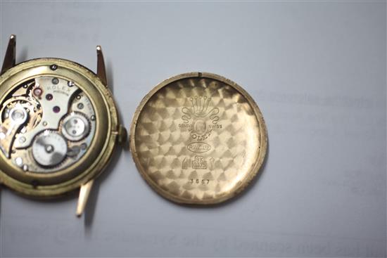 A gentlemans 1940s 9ct gold Rolex manual wind wrist watch,